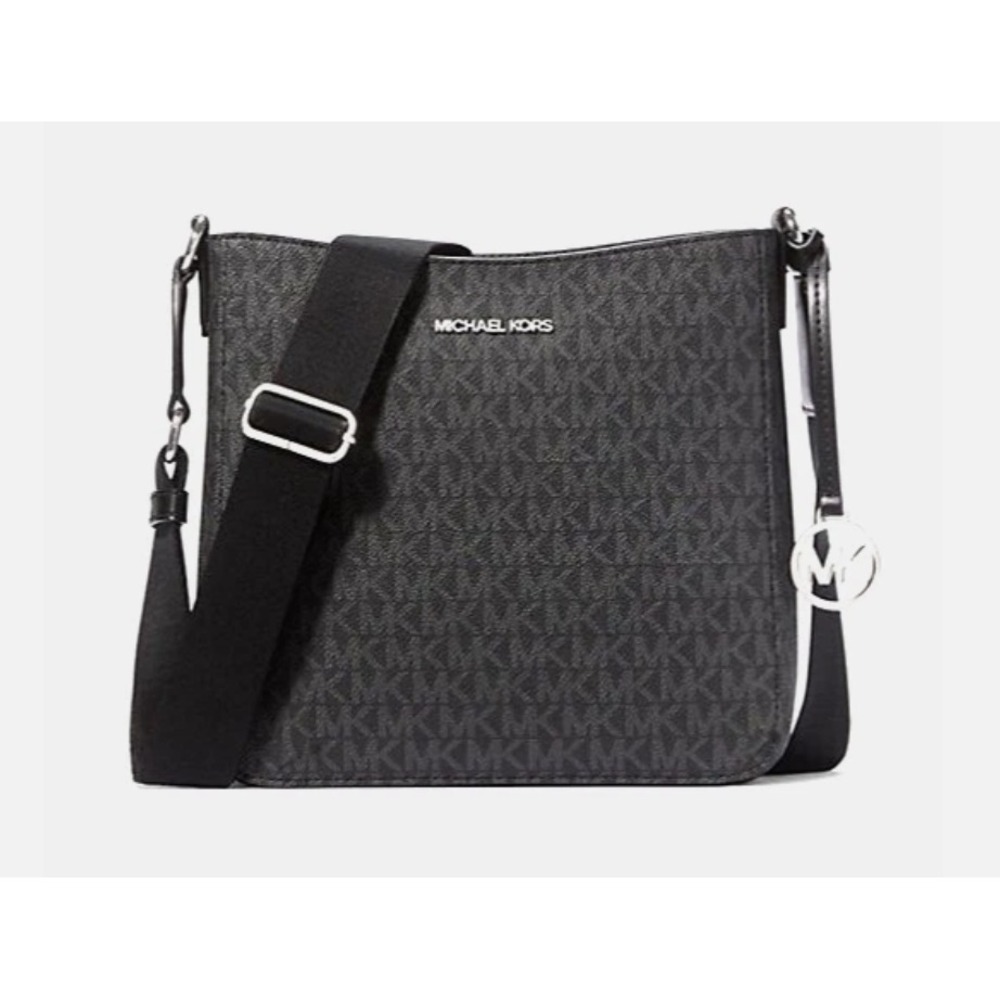 New Michael Kors Jet Set Travel Small Signature Logo Messenger Bag Black